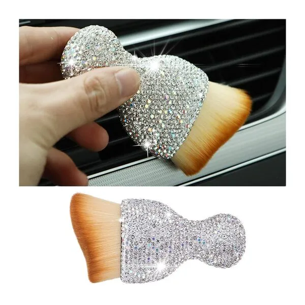 zipelo Auto Interior Dust Brush, Car Detailing Cleaning Brush with Diamond, Bling Handle Soft Bristles Dusting Tool, Scratch Free Dirt Clean Brushes for Vehicle Dashboard, Air Conditioner Vent (White)
