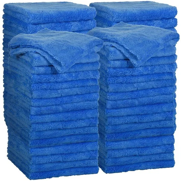Shimeyao 30 Pcs Edgeless Microfiber Plush Towels for Cars Detailing Drying Wash Polishing Towel Plush Absorbent Microfiber Plush Microfiber Cleaning Cloths for Cars, 500 GSM, 16 x 16 Inch(Dark Blue)