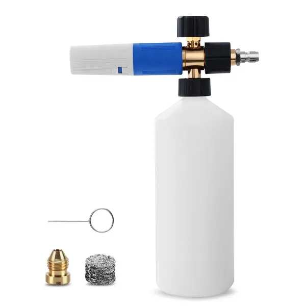 Foam Cannon Soap, Pressure Washers Foam Cannon with 1/4 Inch Quick Connect,Dual Adjustable Nozzle Snow Wash Cannon with Bottle, Professional Car Foam Cannon Fits Most Pressure Washing(1 L,4000 PSI)