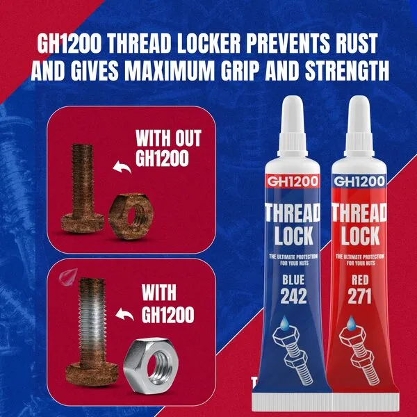 GH1200 6gx2 Pack Thread Lock - 271 and 242 Medium and Strong Strength for Nuts, Bolts and Metals, Threadlocker Lock Tight & Seal Fasteners with Stable and Consistent Performance