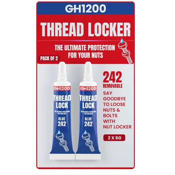 6gx2 Pack Thread Lock 242 Medium and Strong Strength for Nuts, Bolts, Fasteners and Metals, Threadlocker Lock Tight & Seal Fasteners with Stable and Consistent Performance