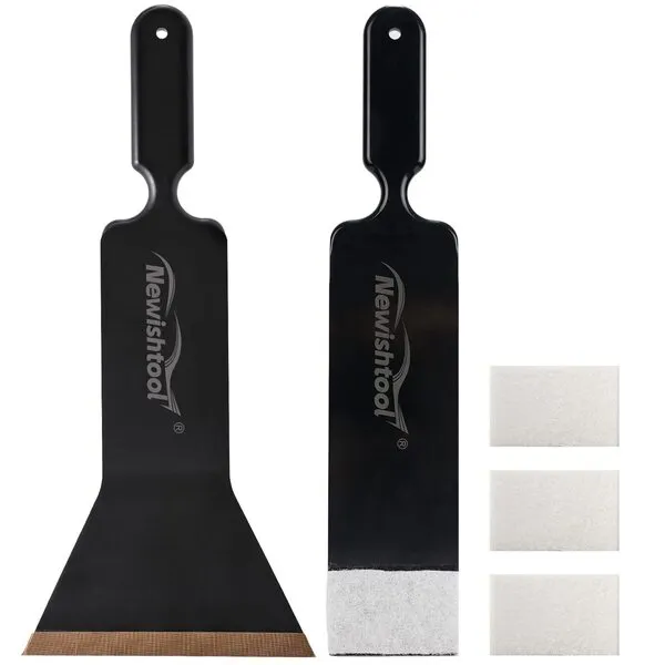 NEWISHTOOL Window Tint Tools Bulldozer Squeegee Kit, Black Bulldozer Squeegee & Scrubber Paddle Scraper with Spare Scouring Pads for Windshield Cleaning Window Film Installing, Long Handle Tint Tools