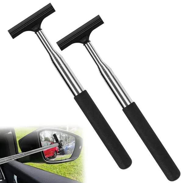 2 Pcs Car Mirror Wiper, 38.6in Handle Car Side Mirror Squeegee, Car Mirror Squeegee, Side Mirror Squeegee, Mini Squeegee for Rainy Foggy Weather