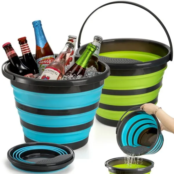 Pumtus 2 Pack Collapsible Bucket, 2.6 Gallon Foldable Round Tub with Removable Filter, Gardening Bucket for Watering Cleaning, Space Saving Outdoor Waterpot for Camping, Car Wash, Fishing Water Pail