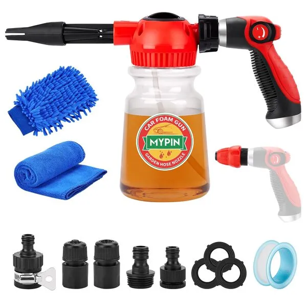 16 IN 1 Car Wash Foam Gun, Foam Cannon,Adjustable Hose Wash Sprayer with 2.5 to 6 Bars Foam Blaster,Suitable for Car Cleaning and Garden Use with 1/2” Quick Connector (Clear)