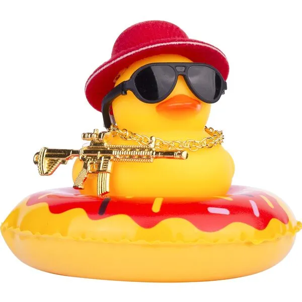 CoFuBcad Car Rubber Duck Ornament Cowboy Duck Car Dashboard Decoration Accessories with Mini Swim Ring Cowboy Hat Necklace Sunglasses and Cool Accessory(C22-Red Top Hat&Red)