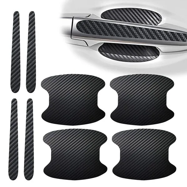 gunhunt 8 PCS Car Door Handle Scratch Protectors, Carbon Fiber Car Door Handle Cover Anti Scratch Car Stickers, Door Handle Cups Protective Film Door Bowl Sticker (Black)