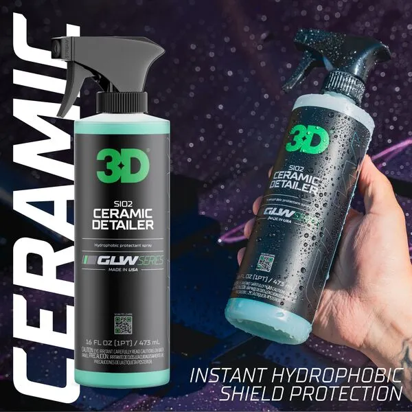 3D Ceramic Detailer, GLW Series | Hyper Gloss Finish | SiO2 Peak Hydrophobic Top Coat | Extends Life of Waxes, Sealants, Coatings | DIY Car Detailing Spray | 16 oz