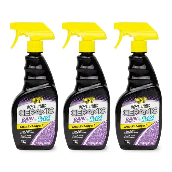 Invisible Glass 92183-3PK 16-Ounce Hybrid Ceramic Rain Repellent and Glass Cleaner Cleans and Protects Automotive Windows and Windshields, Pack of 3