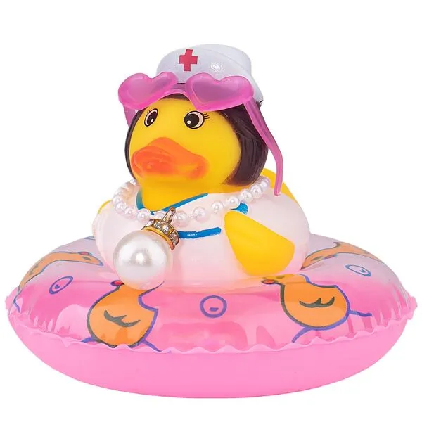 wonuu Car Rubber Duck Car Duck Decoration Dashboard Car Ornament for Car Dashboard Decoration Accessories with Mini Swim Ring Necklace and Sunglasses, A_Nurse Duck_Pink Swim_Heart glasses_Big Pearl
