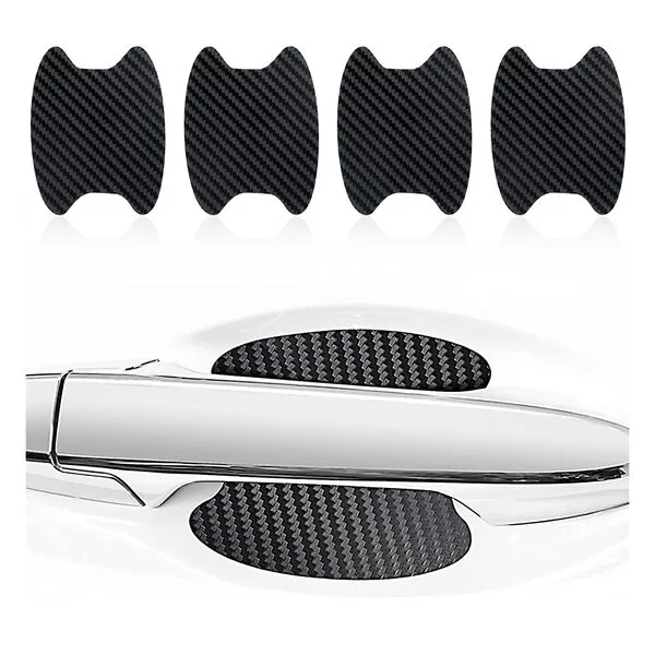 Kewucn 4PCS Car Door Handle Sticker, Carbon Fiber Auto Door Side Handle Protective Films, Anti-Scratch Vehicle Door Cup Protector, Universal Exterior Accessories for Most Cars (Black)