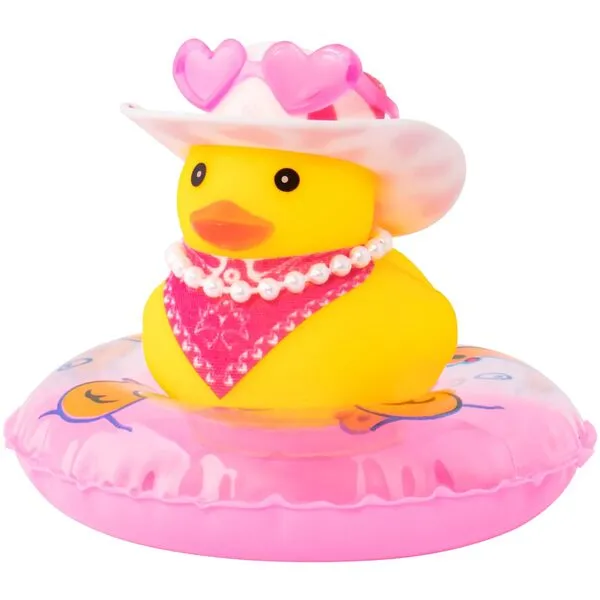 wonuu Rubber Duck Car Decorations Cute Car Accessories Dashboard Car Ornament with West Cowboy Hat Swim Ring Colour Necklace and Sunglasses,A_Pink Scarf Love Glasses Pearl String