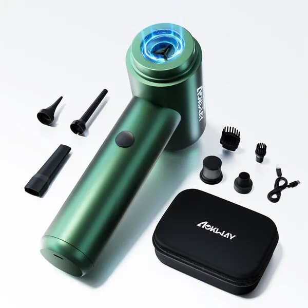 aokway Upgraded Car Vacuum Cleaner High Power 14000PA, Handheld Vacuum Cordless Rechargeable 7500mAh, Electric Air Duster & Air Blower 4-in-1, Mini Vacuum Cleaner for Car, Home(Green)