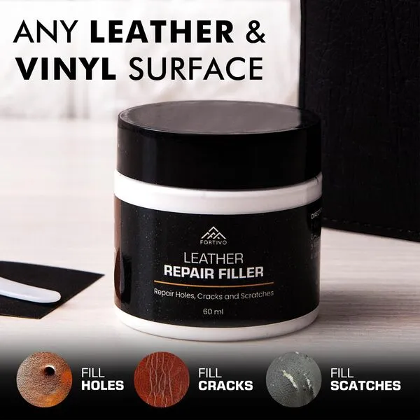 Paintable Leather Filler - Leather Repair for Tears and Holes - Leather Scratch Repair - Easy Step-by-Step Guide- Leather Repair Gel - White - 60 mL