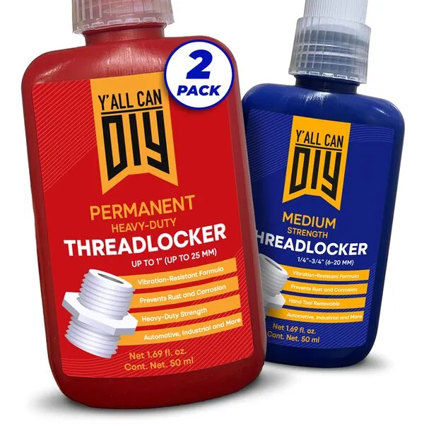 1 Blue + 1 Red (2 Pk x 1.69 fl.oz.) Medium/High Strength Threadlocker for Nuts, Bolts & Fasteners, Removable/Permanent Lock Tight, Ensure Ultimate Thread Lock, Anaerobic Locktight Thread Locker