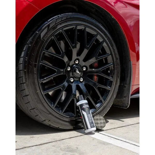 Apex Acrylic Tire Shine and Tire Shine Applicator - 16 oz Semi-Permanent - 6+ Months Durability - Easy to Apply - Fast Drying Car Tire Shine - No Sling - Glossy - Extreme Tire Dressing - Made in USA