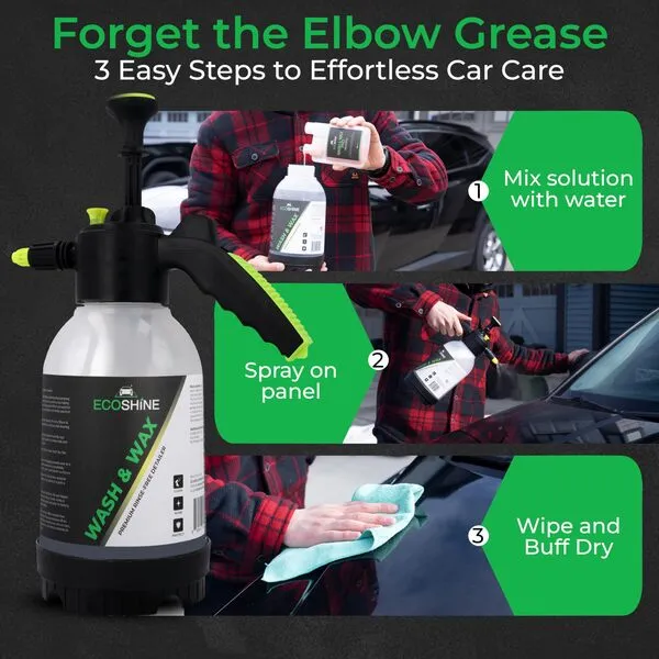 Ecoshine Waterless Car Wash Kit | Wash & Spray Wax 100+ Cars | All-In-One Car Cleaning Kit With Car Wash Sprayer & Concentrate Car Wash Soap | Exterior & Interior Car Cleaner For Fast Car Detailing