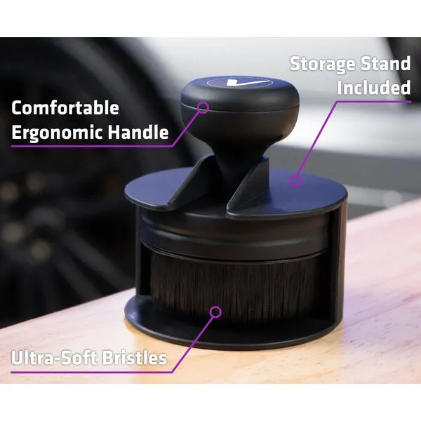 VIKING Tire Shine Applicator Brush, Automotive Tire Dressing Applicator Brush, Storage Stand Included for Tire Detailing and Car Wash Kit, Black, 2.3 Inch Diameter