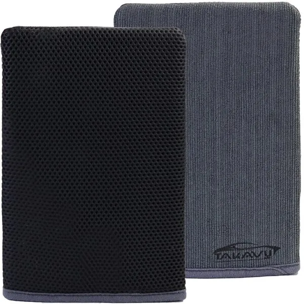 TAKAVU Clay Bar Mitt 1 Pack 9.7x6.3 inch, Magic Auto Detailing Clay Mitt Premium Clay Mesh and Microfiber Remove Dirts Mud Grime, Clay Glove for Cleaning Glass Windshield Car Surface (Grey)