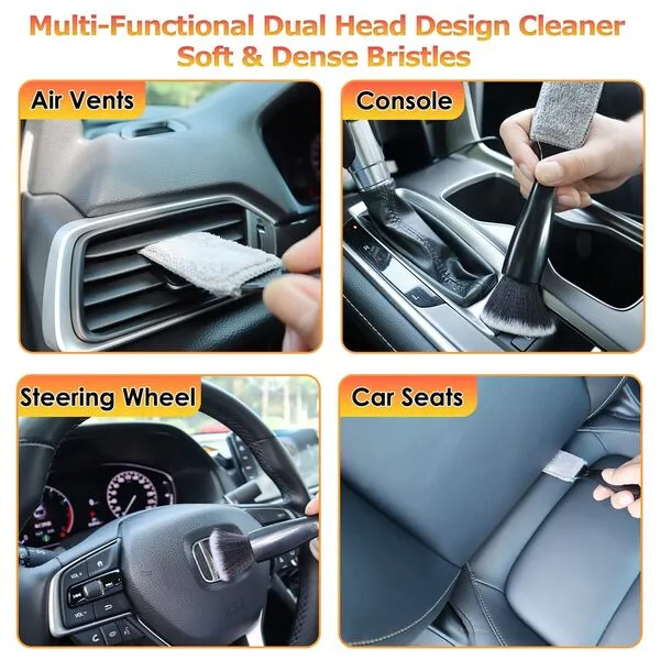 LCWYORH Car Duster Interior Automotive Interior Dusting Brush Car Detailing Brushes Double Head Soft Bristles Duster for Car Clean Vents Dashboard Screen Computer(1 PCS Black Car Cleaning Brush)