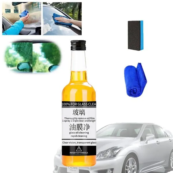 Oil Film Remover for Glass, Glass Oil Film Remover, Car Windshield Cleaner, Car Glass Oil Film Cleaner, Glass Oil Film Remover Glass Stripper Water Spot Remover, with Sponge and Towel (150ml, 1)