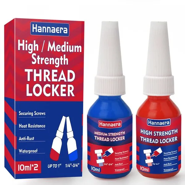 ThreadLocker Blue and Red, Thread Lock Medium and High Strength Lock & Seal Nuts, Bolts, Fasteners and Metals, Stable and Anti-Rust (10 mlx2)