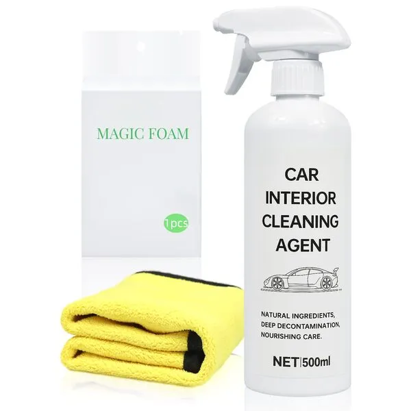 BIBOKLTIY Interior Detailer, Total Car Interior Cleaner for Plastic, Leather, Vinyl, Fabric & More | Removes Dust, Dirt, Grease | 16.9 oz Kit with Towel and Sponge Wipe