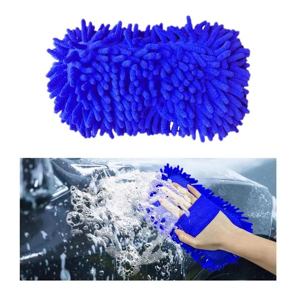 Ziciner Premium Microfiber Wash Mitt, Soft Scratch-Free Double-Sided Chenille Washing Gloves Perfect for Car Washing and Detailing (Blue, X-Large)