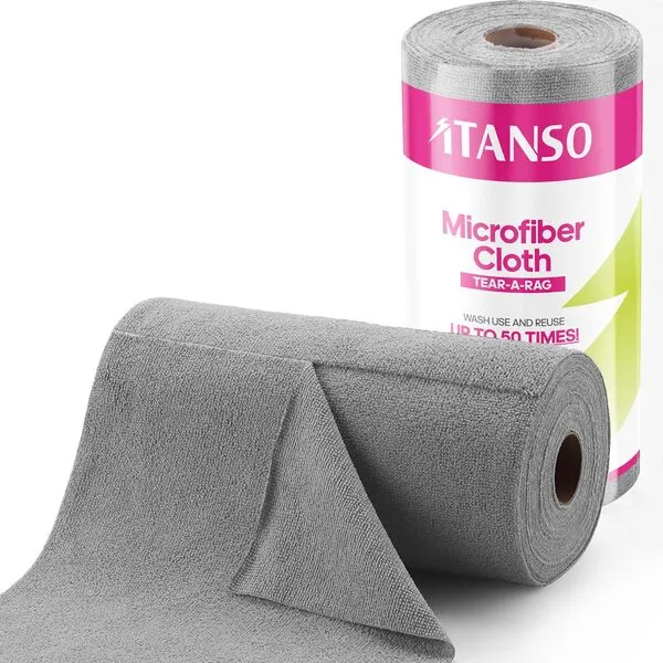itanso Tear-A-Rag Roll -50 Pack, 12 x 12 Microfiber Cleaning Cloth, Reusable Towels for home, auto and shop (Grey)