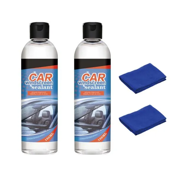 100ml Car Glass Windscreen Sealant Rainproof Agent Anti-Fog Spray with Towel Automotive Front Windshield Mirror Cleaner Oil Film Remover Liquid Long-Lasting 2Pcs