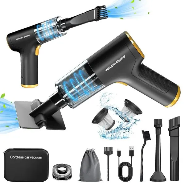 Portable Car Vacuum - 3 in1 Handheld Car Vacuum Cleaner & Compressed Air Duster,120W Lightweight Mini Vacuum Rechargeable,9000Pa Car Vacuum Portable Cordless with Multi-Nozzles for Car,Home,Office,Pet