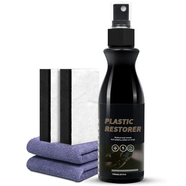 BIBOKLTIY Plastic Restorer for Cars, Shines & Protects Plastic, Rubber, Leather Surfaces, Resists Water, UV Rays, Dirt, 4 oz Spray Bottle