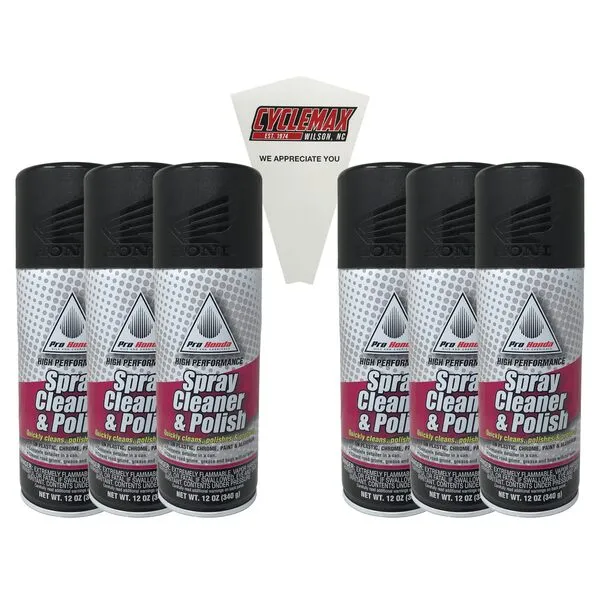 CYCLEMAX Six Pack for Honda Spray Cleaner & Polish 08732-SCP00 Contains Six 12oz Cans and a Funnel