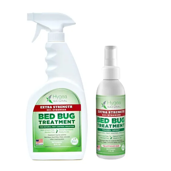 Hygea Natural Extra-Strength Bed Bug DIY Kit - Unique, Odorless, Child & Pet Friendly - All Water-Friendly Surfaces - 1 Bed Bug Spray (24 oz) & 1 Bed Bug Travel Spray in TSA Approved Size (3 oz)
