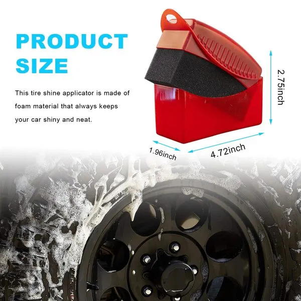 Augeny Tire Dressing Applicator, Reusable Car Tire Shine Sponge Applicator Pad with Lid, Durable Foam Auto Wheel Detailing Applicator for Vehicle Waxing Polishing Cleaning (Red)