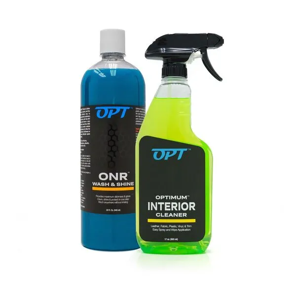Optimum No Rinse Wash and Shine with New Interior Cleaner – 32 oz ONR Car Wash with 17 oz Car Interior Cleaning Solution for Leather, Upholstery, Carpet, and Interior Trim