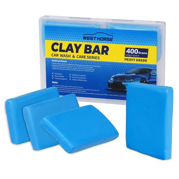 WEST HORSE Heavy Clay Bar 400g (4x100g), Premium Auto Car Detailing Clay Bars, Automotive Clay bar Kit for Cars’Paint Surface, Metal and Glass, Prep for Sealants, Waxes and Coatings (Blue, Heavy)