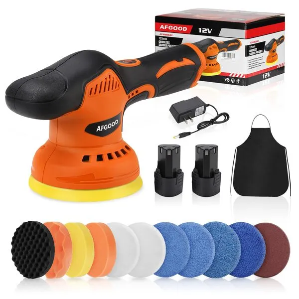 AFGOOD 18PCS Cordless Car Buffer Polisher,(5 Inch/6 Inch) Portable Polishing Waxer Machine Kit,Car Buffer Grinder Kit for Car Detailing with 2PCS 2000mAh Battery,Buffing Polishing Pads,Polishing Bonne