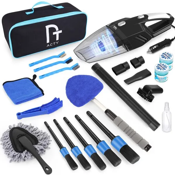 Alakee 17Pcs Car Interior Detailing Kit, Cleaning Kit with High Power Handheld Vacuum, Brush Set, Windshield Tool, Gel, Microfiber Towels, Complete Care