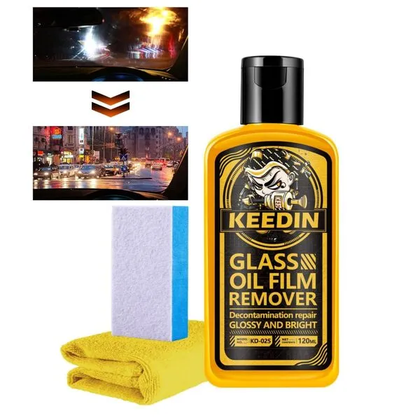 KEE KEEDIN Degreaser Car Glass Oil Film Cleaner, Car Window Cleaner for Car Windshield to Remove Oil & Water Stains Without Damaging Glass include Towel& Sponge