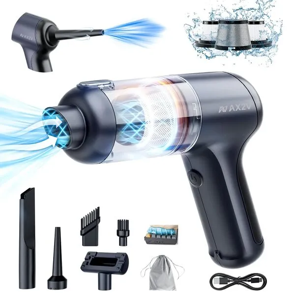 AX2V Car Vacuum Portable Cordless 16000Pa Mini Vacuum Cleaner for Car, Low Noise Hand Vacuum Cordless Rechargeable, with Cleaning Gel for Car Detailing Keyboard Cleaner Home Cleaning