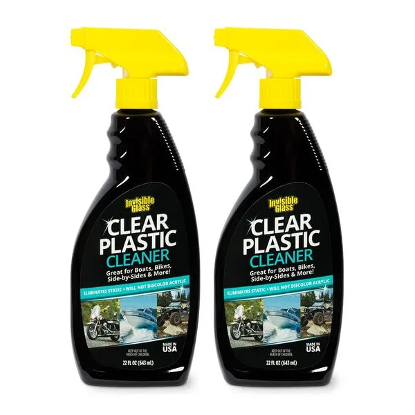 Invisible Glass 92084-2PK 22-Ounce Clear Plastic Cleaner for RVs, Cars, Boats, Bikes, Side-by-sides Use on Helmet Visors, Acrylic and Vinyl Windows Streak and Haze Free Anti-Static, Pack of 2