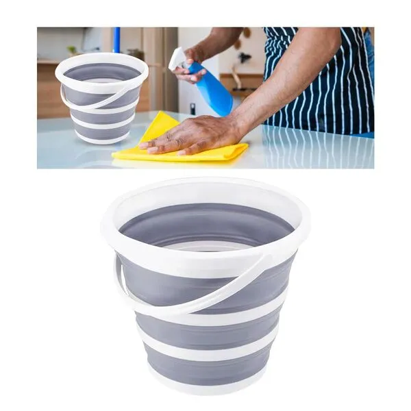 Car Collapsible Bucket, 10L 2.6 Gallon Folding Bucket Auto Cleaning Plastic Water Bucket, Foldable Portable Bucket Space Saving for Indoor Outdoor Car Wash Garden Camping (Gray)