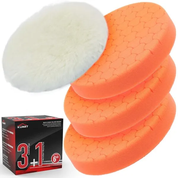 KUIMIT Orange Polish Pad, 3Pcs 6.5 Inch Face for 6 Inch Buffing Polishing Pads and Woolen Pads 150mm Backing Plate Compound Buffing Sponge for Car Buffer Polisher Compounding, Polishing and Waxing