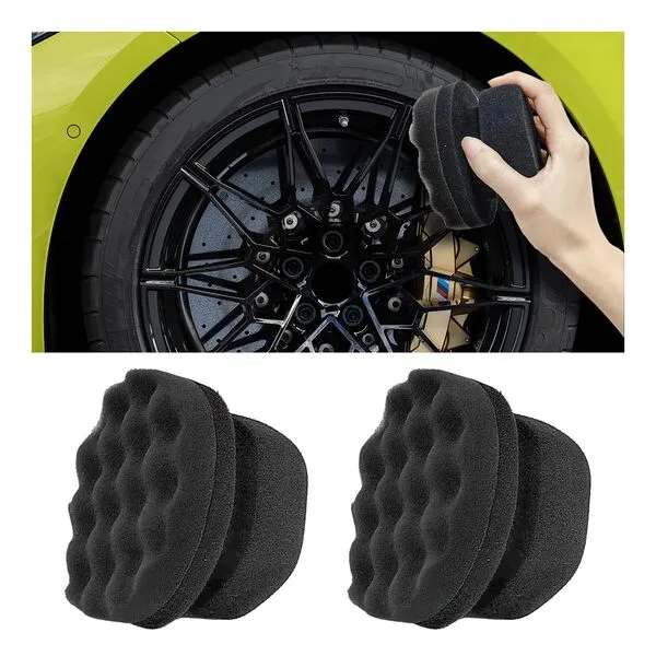 Suvnie 2 PCS Tire Shine Applicator, Reusable Foam Car Tire Dressing Applicator Pads with Ergonomic Design, Durable Automotive Detailing Sponge Tool for Applying Tire Shine (Black, Large)