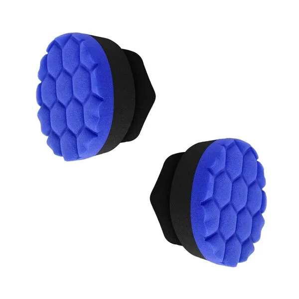 Suvnie 2 PCS Tire Hex Logic Dressing Applicator, Round Shape Car Polishing Foam Applicator Pad, Reusable Auto Wheel Tire Shine Detailing Sponge for Waxing, Buffing, Coating (Blue, Small Embossed)
