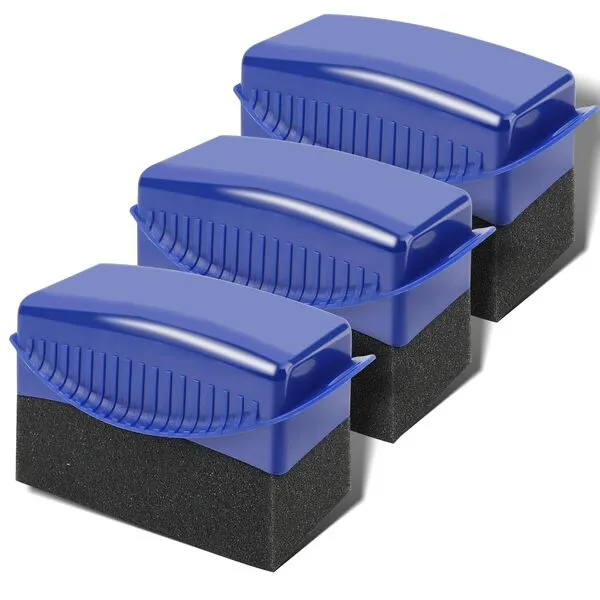 Tire Shine Applicator, Durable Tire Foam Applicator Sponges Contour, Reusable Tire Wheel Shine Car Cleaning, Applicator Pads Tire Wax Wipe with Lid (3)