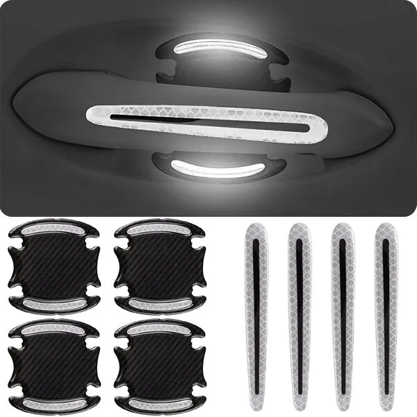 GTZTYZ 8Pcs Car Door Handle Protector Reflective Sticker,3D Carbon Fiber Universal Door Handle Scratch Protector Cover,Self-Adhesive & Non-Marking,Paint Guard Protective Films (White)