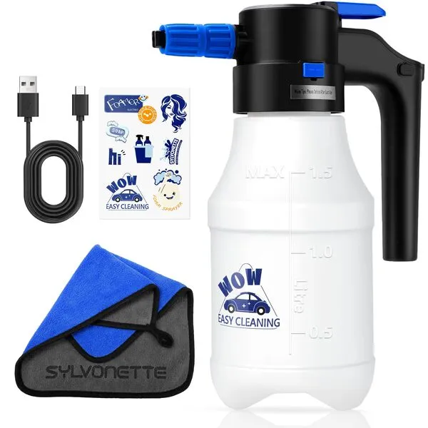 Sylvonette Electric Car Foam Sprayer 1.5L Handheld Foamer Rechargeable Battery Powered Foam Cannon for Washing Vehicle Car Cordless Sprayer
