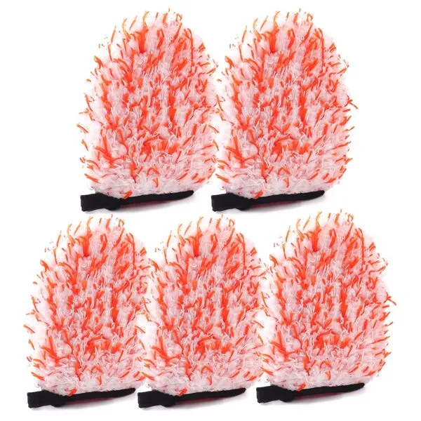 SPTA Microfiber Wash Mitt, 5PCs Car Wash Glove for Small Areas, Microfiber Scratch Free Ultra Absorbent Car Wash Mitt, Orange Dusting Mitt for Car Detailing, Machine Washable, for Car, SUV